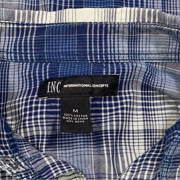 INC Blue Plaid Snap Down Shirt - Men’s Medium International Concepts - Picture 12 of 14